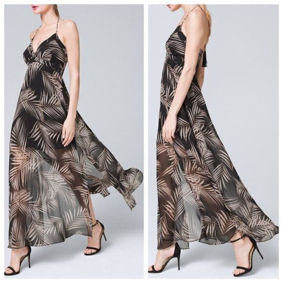 NEW WHBM‎ Palm Print Soft Maxi Dress Halter Size 00 - Picture 3 of 8